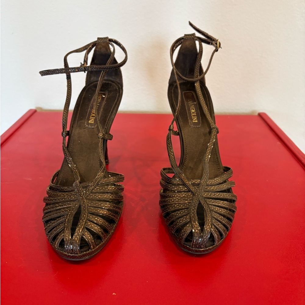 Enzo Angiolini Bronze Metallic Strappy High Heels